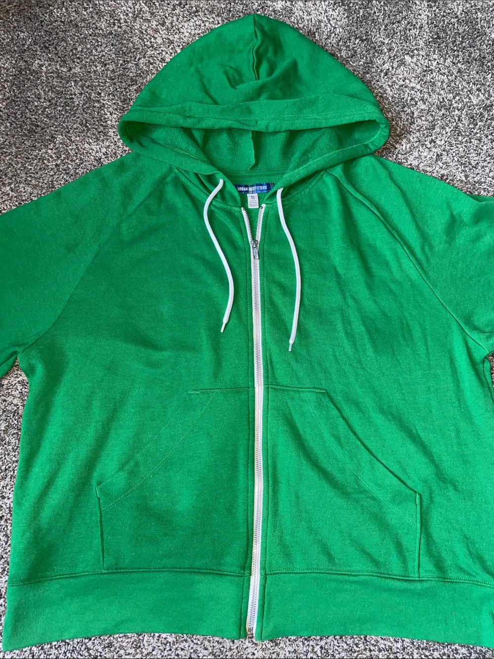 Urban Outfitters Bright Green Zip Hoodie with White Accents - Picture 3 of 4